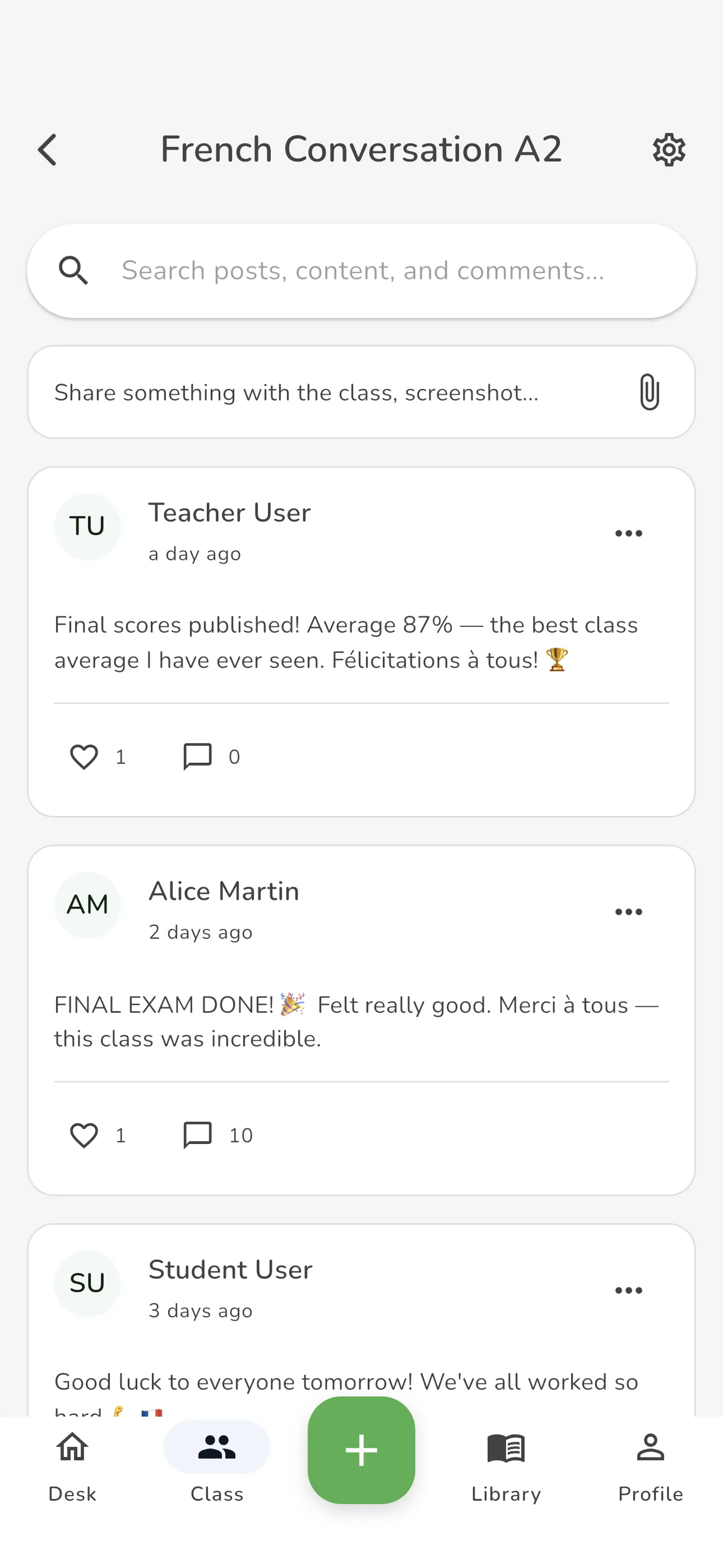 BlendLearn class feed community screen