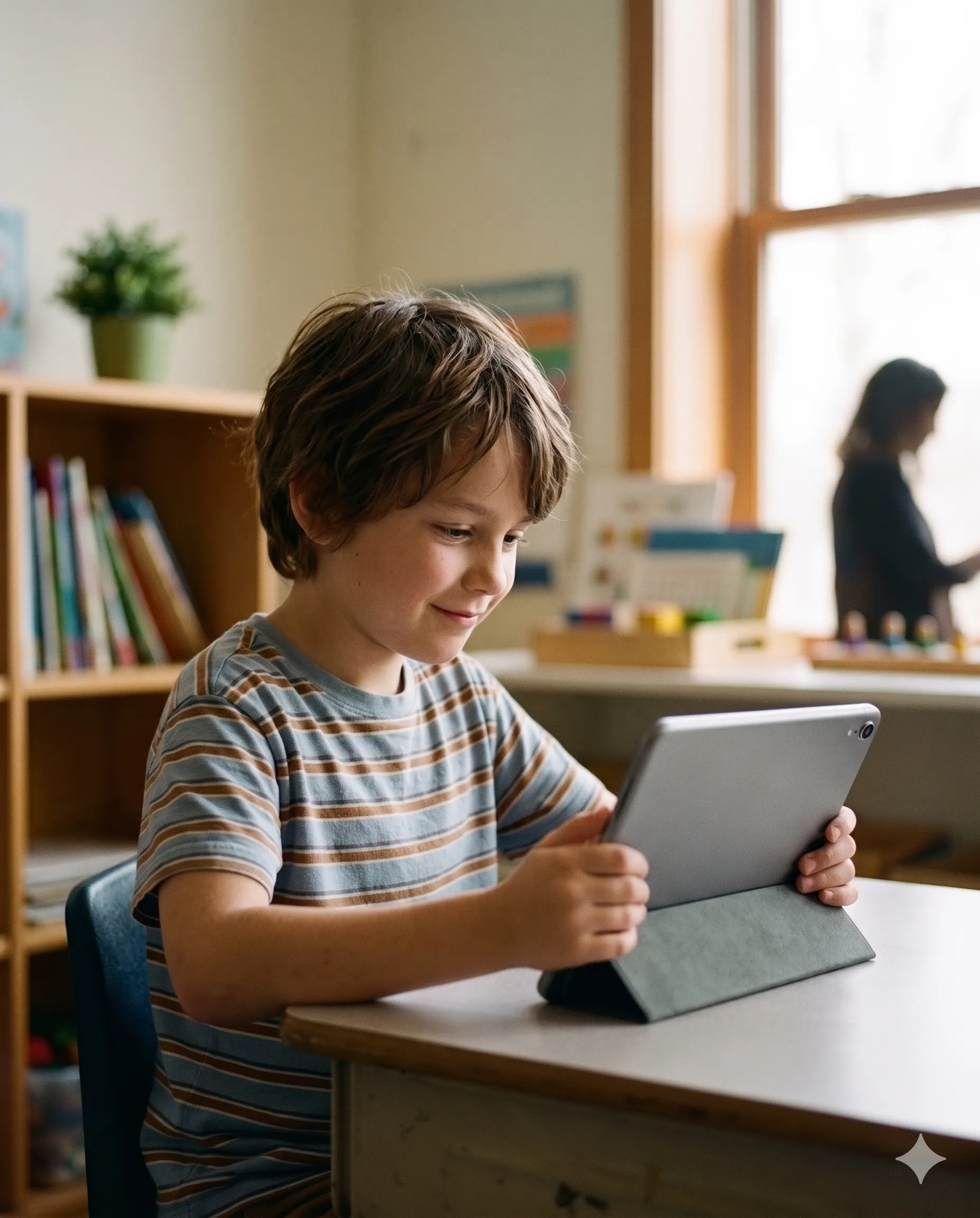 Uczeń bezpiecznie korzystający z aplikacji na tablecie