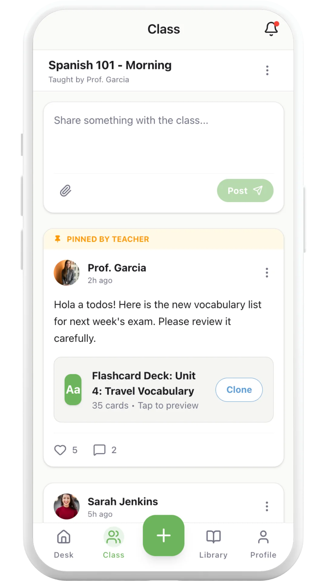 BlendLearn Class Feed and Leaderboard interface