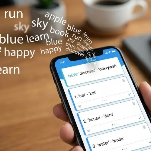 Scattered words flying into organized list on phone screen